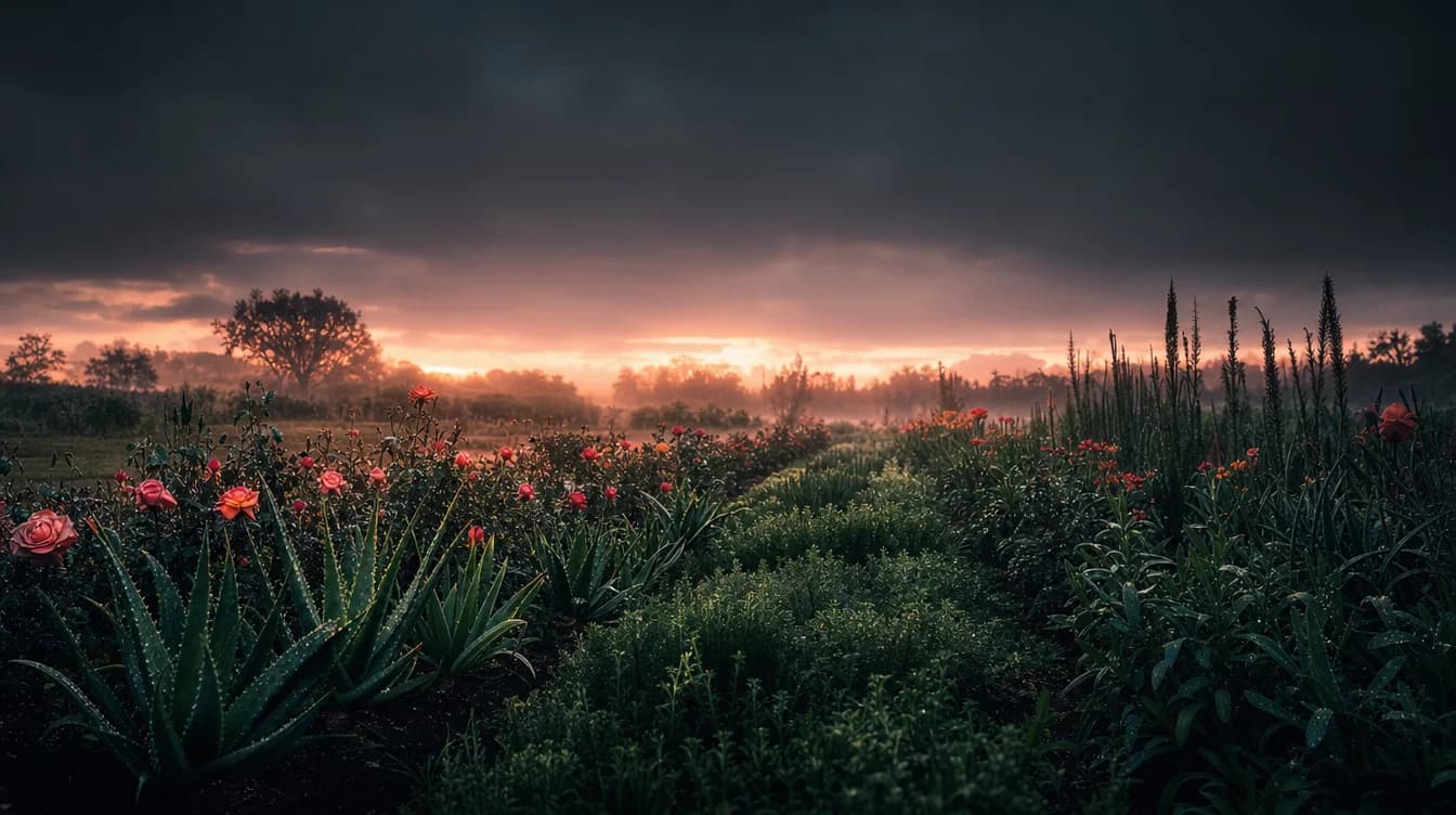 The botanical gardens at dawn