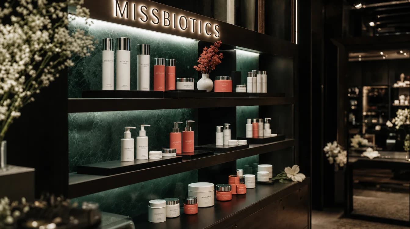 MissBiotics branded products on the boutique rack